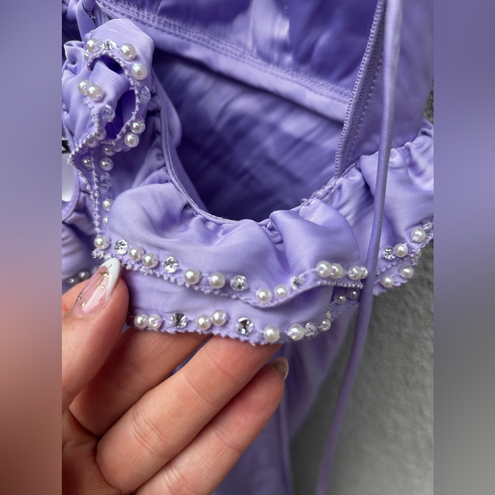 H&M FRILL-TRIMMED SLIP DRESS in Light Purple - Picture 13 of 16